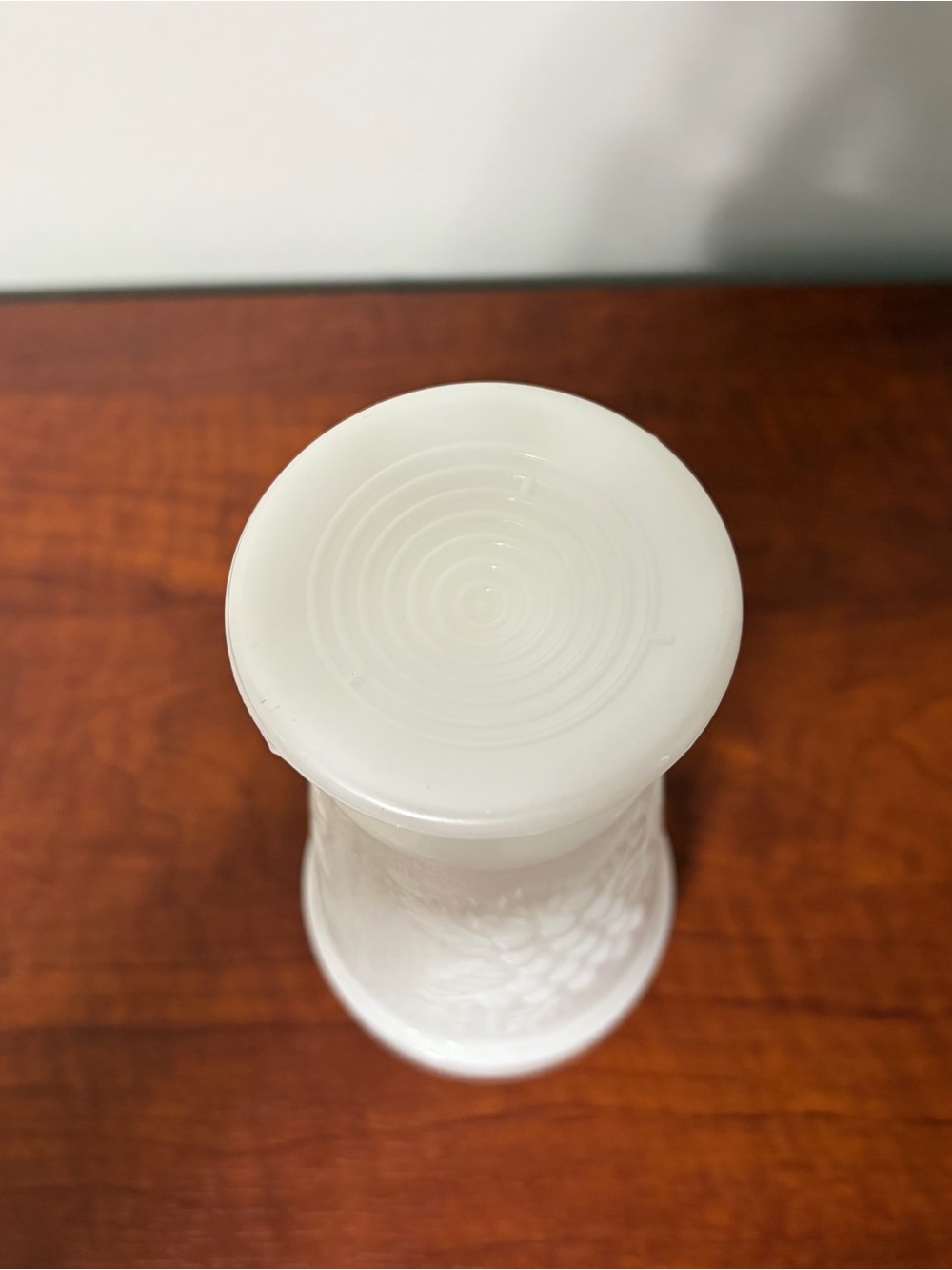 White Milk Glass Pedestal Goblet with Grape Embossing - Picture 5 of 7